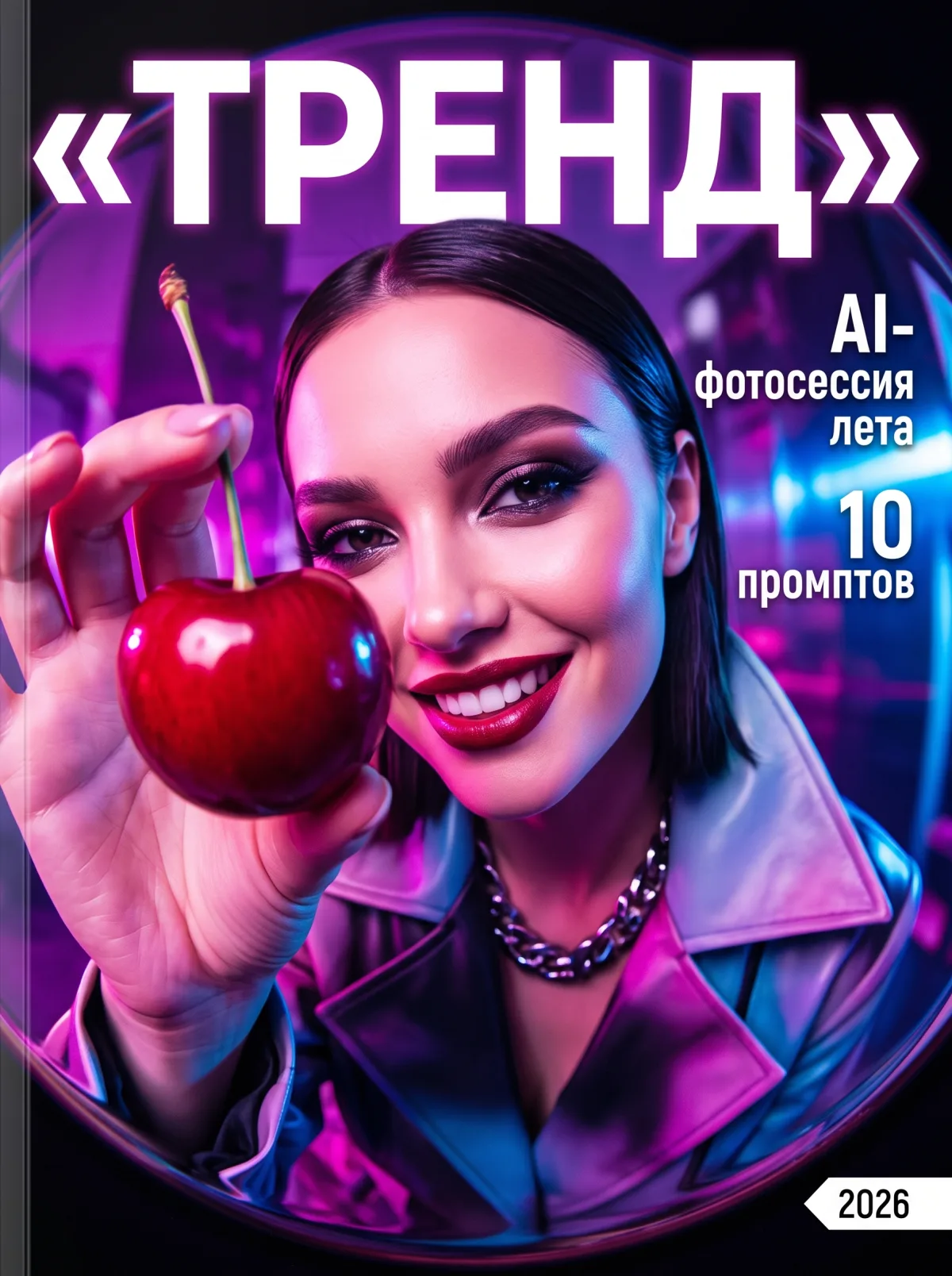 Обложка журнала «ТРЕНД» с русскими надписями «AI-фотосессия лета» и «10 промптов»