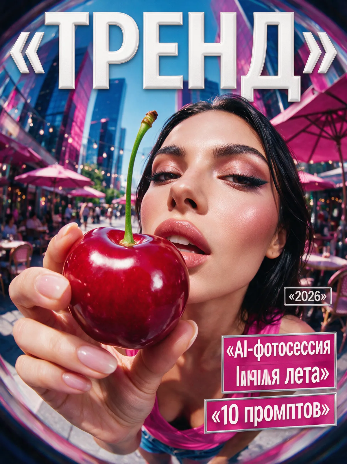 Обложка журнала «ТРЕНД» с фишай-портретом и русскими строками на плашках